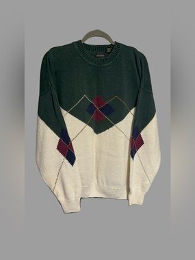 Structure Dark Green, Cream & Burgundy Argyle Crewneck Sweater